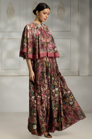 Maroon botnical printed cape set