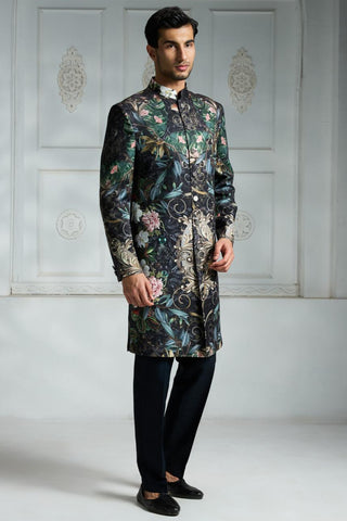 Black printed sherwani set