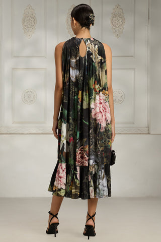 Black botanical printed dress