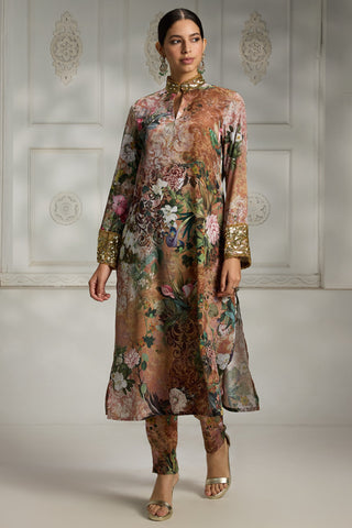 Orange printed tunic set