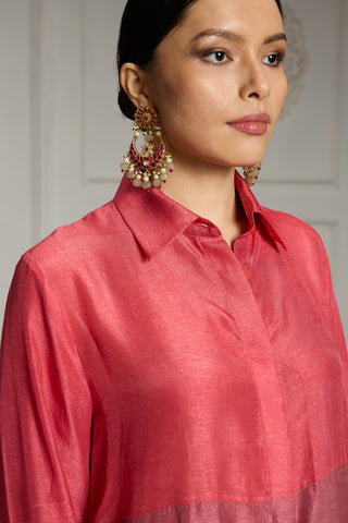 Pink color blocked tunic set