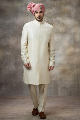 Ivory sleeve embellished sherwani set