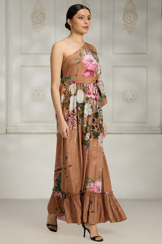 Orange printed crepe dress