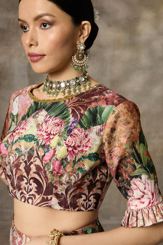 Orange floral print skirt and top set