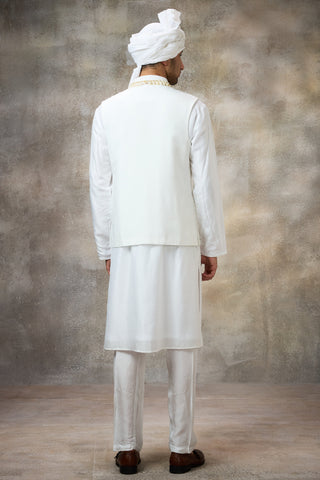 White embellished koti with kurta set