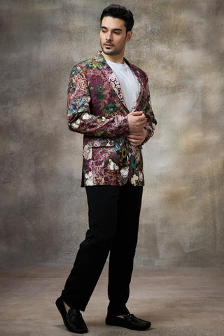Maroon printed blazer
