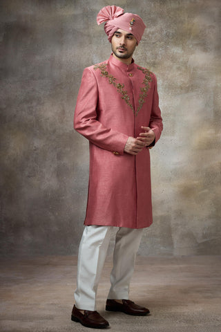 Pink embroidered sherwani set