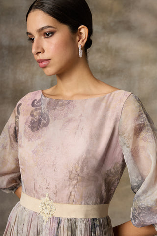 Ivory botanical printed gown