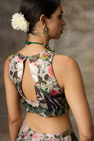 Beige botanical print skirt and top