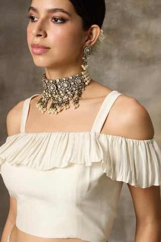 Ivory ruffled top and skirt set