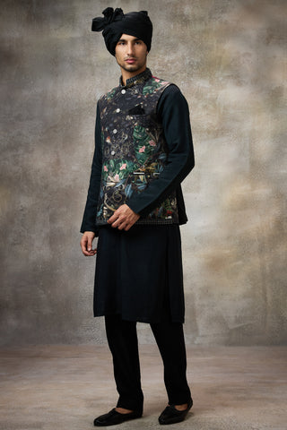 Black signature koti with kurta set