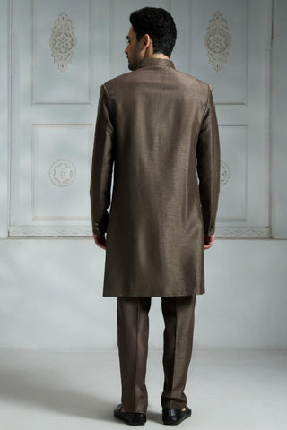 Olive green solid sherwani set