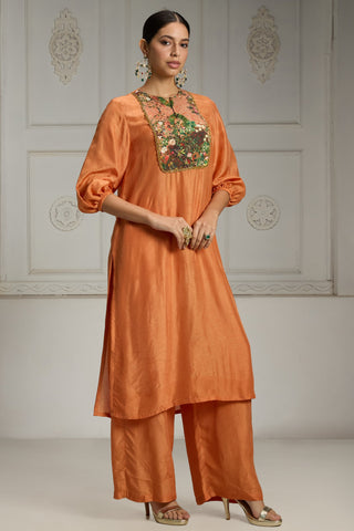 Orange yoke embellished tunic
