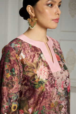 Maroon floral printed tunic set