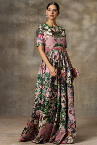 Pink botanical printed gown