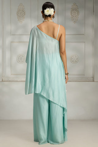 Blue one shoulder cape set