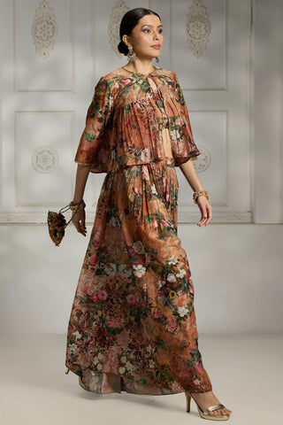 Orange floral printed cape set