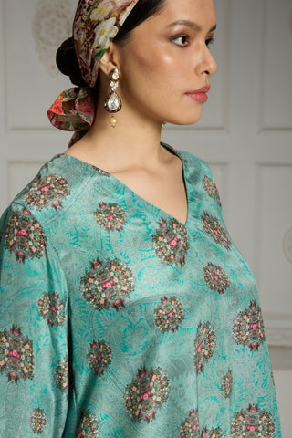 Blue butti printed tunic set