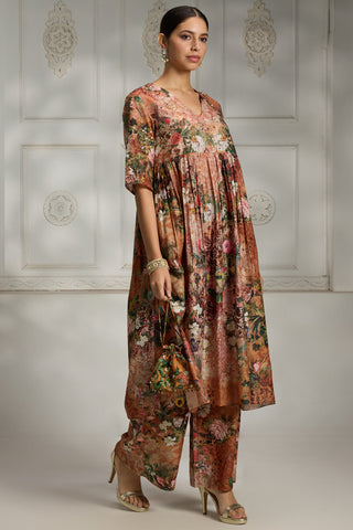 Orange floral printed tunic set