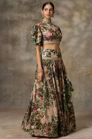 Beige floral print skirt and top set