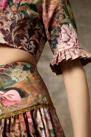 Orange floral print skirt and top set