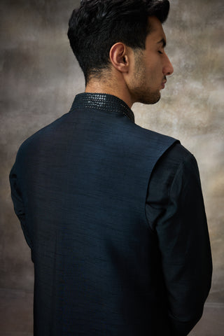 Black embellished koti with kurta set