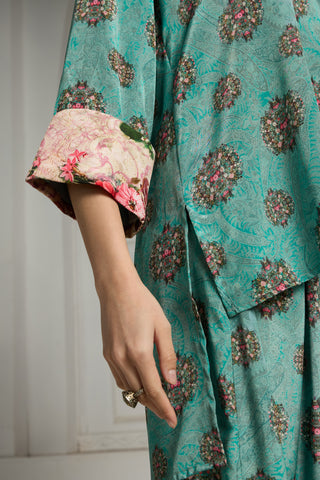 Blue butti printed tunic set