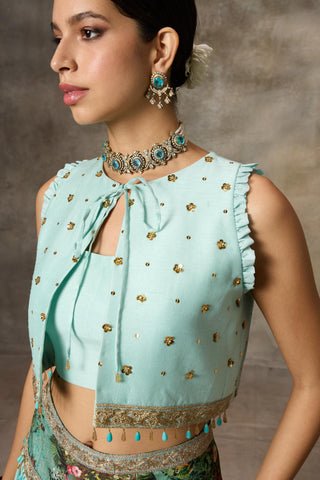 Blue jacket style top and skirt set