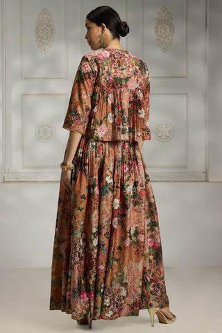 Orange floral printed cape set