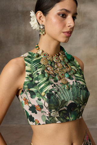 Beige botanical print skirt and top