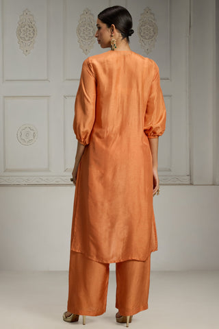Orange yoke embellished tunic