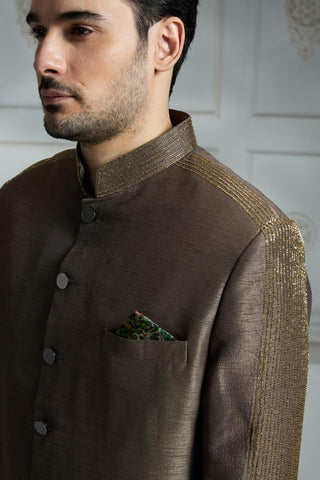 Olive green solid sherwani set