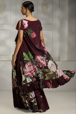 Maroon printed cape set