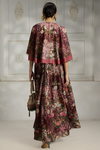 Maroon botnical printed cape set