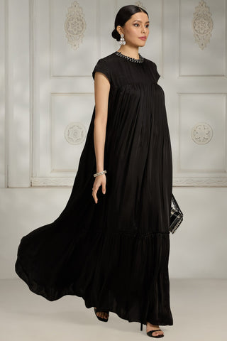 Black embroidered collar gown
