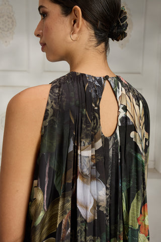 Black botanical printed dress