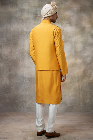 Yellow embroidered koti with kurta set