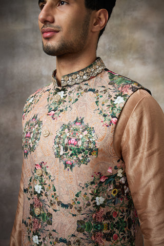 Orange signature floral koti with kurta set