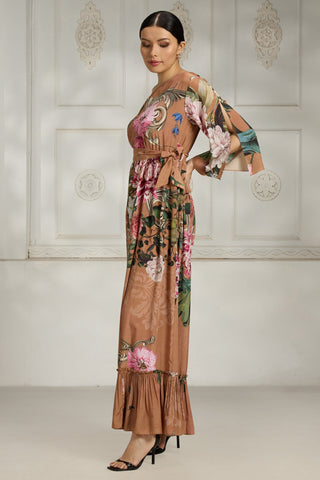 Orange printed crepe dress