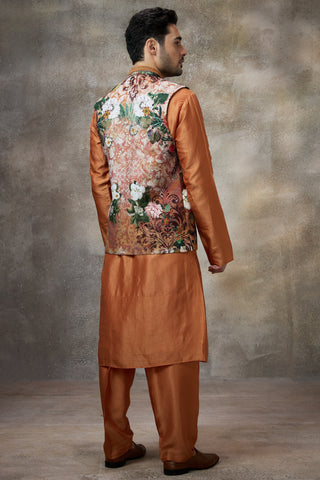Orange printed koti with kurta set