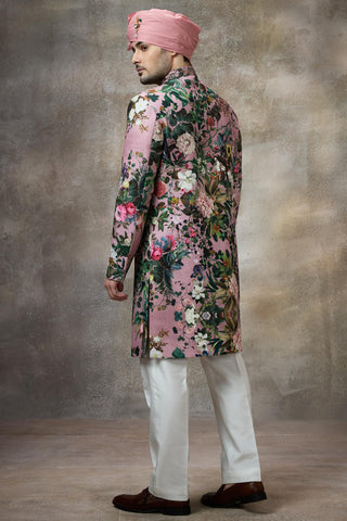 Pink printed sherwani set