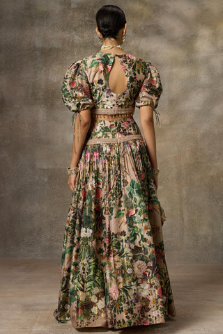 Beige floral print skirt and top set