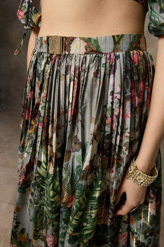 Blue botanical print skirt and top set