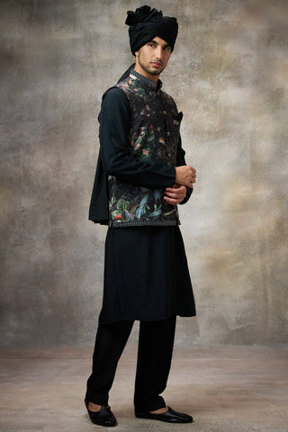 Black signature koti with kurta set