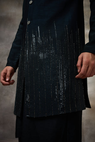 Black embellished koti with kurta set