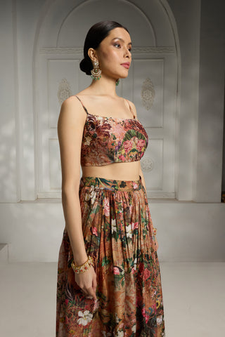 Orange floral printed cape set