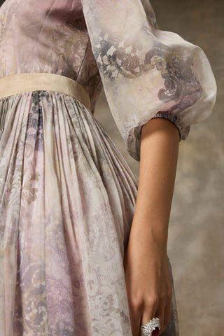 Ivory botanical printed gown