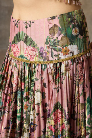 Pink one shouder printed skirt and top