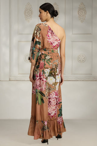 Orange printed crepe dress