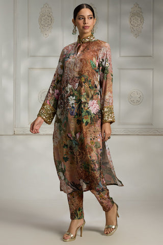 Orange printed tunic set